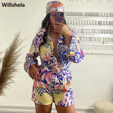 Women Sets Summer Shirt & Shorts & Scarf Chic Lady Za Women Outfit Shorts Sets ensemble