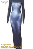 Tie Dyed Print Long Sleeve Bodycon Maxi Dresses For Women 2023 Spring Fall Elegant Party Outfit Fairy Grunge Y2K