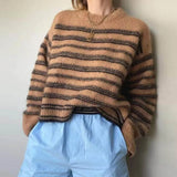 Women Basic Striped Sweaters O-neck Long Sleeve Cashmere Knitted Jumpers Female 2022 Autumn Winter Simple Lady Pullover