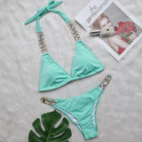 Fongt Bikini Ribbon Luxury Diamond Swimwear Sexy Metal Chain Accessories