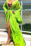 Loose Female Swimming Cover Up Tops Oversized Solid Long Sleeve Beachwear Veil Dress Women Maxi Ruffle Patchwork