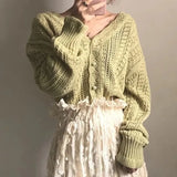 New 2021 Spring Autumn Women's Knitwear Knitted Buttons Cardigans Cutout Korean Vintage Wild Lady Short Top