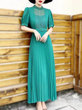 Fongt Elegant Half-High Collar Bubble Sleeve Pressure Folding Dress With Thin Temperament Female Chiffon Long Dress