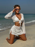 2025 New Solid Color Sexy Summer New Beach Resort In Wind Four-Piece Split