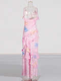 Fongt Elegant Tea Break Dress Autumn And Winter 2025 New Slings Print Back Repair Lotus Leaf-Side Dress Female Tide