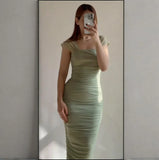 Fongt Summer New Women's Decoration Waist Sexy Folding Tight Dress