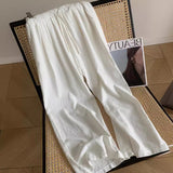 Fongt Cotton-Skin Broad Leg Trousers Women's Summer Thin Thins And Gentle And Comfortable Loose Waist-On-Loose Straight Trousers