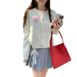 Spring And Autumn Short Loose Round Collar Knitting Cardigan New Small Coat Sweet And Gentle Wind Love-Outfit