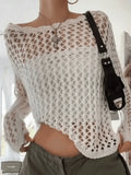 Hollow Out Crochet Long Sleeve Knit Top-Outfit
