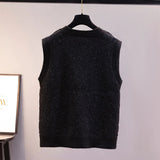 Jacquard Sweater Vests Tops Women Casual Print Knitted Sleeveless Pullover Korean Fall Winter 2023 Knitwear