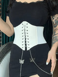 Butterfly Chain Strap Pu Leather Corset Top-Outfit