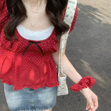 Polka Dot Bow Patchwork Short Sleeve Tee-Outfit