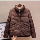New Korean Fashion Elegant Women Padded Cotton Coats Stand Collar Single Breasted Parkas Solid Long Sleeve Warm Jackets-Outfit
