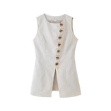 Fongt For Women's Clothing INS Burst Round-Neck Buckle Buckle Cotton Vest + Short Skirt