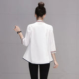 Fongt Autumn Dress New 2023 Shirt Women's Seven Minute Sleeve Versatile Standing Collar Embroidered A Figure Doll Shirt Jacket-Outfit