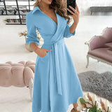 Fongt New Fall 2024 Fashion Print Long Sleeve V Neck / Hip Commuter Dress