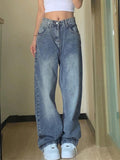 Pocket Design Blue Wash Boyfriend Jeans-Outfit