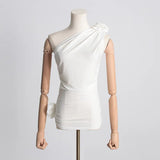 Fongt Temperament Famous Wind 2025 Spring New Three-Dimensional Flowers Sexy Black And White Shoulder Vest Topess