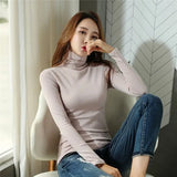 spring Women T-shirts harajuku Turtleneck solid Full Sleeve base Top t-shirt autumn casual slim Bottoming t shirt