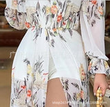 New Women's Wear E-Commerce Wish Plant Print Shoulder Dress-Outfit