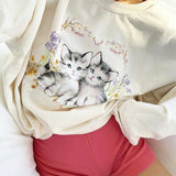 Print Cute White Oversized Sweatshirt Autumn Cute Long Sleeve Sweat Shirt Loose Pullover Ladies Streetwear hoody clothes