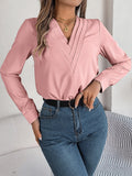 Shooting 2025 Autumn And Winter Elegant Solid Color Cascading V Collar Long Sleeve Shirt Women's