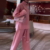 Fongt New Solid Color Print High Collar Lazy Wind Thick Sweater Two Sets Of Women-Outfit