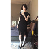 Fongt Niche High-End Set Women's 2025 Summer Body-Repair Short-Sleeved Blouse Mesh Lattice Half-Dressed
