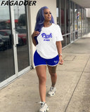 Women Pink Outfits Summer 2022 Sweatsuit Graffiti Two Piece Sets Short Sleeve T Shirt + Biker Shorts Casual
