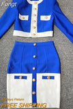 2023 New Aummer 2 Piece Suit Patchwork Black White O-Neck Long Sleeve Pocket Button Button Mini Hip Skirt Female