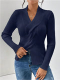 Fongt Women's Knitwear Fashion Temperament Thread Under The Fork Long Sleeve Solid Color Sweater