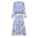 New Spring Style With Belt Laminated Decorative Print Dress 2298077-Outfit