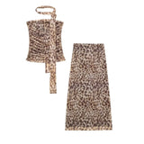 Print Silk Mesh Breast Wipe Women's Vest Bra Top + Silk Mesh Half Skirt Set-Outfit