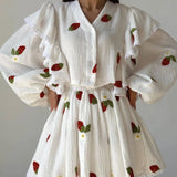 Fashion Cotton Leprosy Side Strawberry Print Skirt Set Homewear New