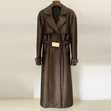 Fongt Autumn And Winter New Star Fashion Belt Belted Maze Pattern Lengthened Wind Coat