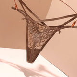 Fongt Sexy Embroidery Cross-Band Incognito Thin Lace Tone Transparent Low-Rise Hollow Tpants