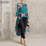 Stylish Asymmetrical Blouse Women Floral Printed Long Sleeve Shirt High Low Tops Oversized Autumn Bohemian Party