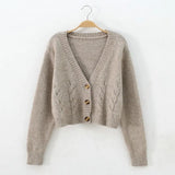Style Knitted Cardigans Sweater Women Autumn Loose V-neck Long Sleeve Solid Tops Casual Coat 2020