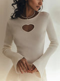 Fongt Tight Love Hollowed Out Knitted Sweater Women's Autumn And Winter Pure Color Knitted Tops Bottom
