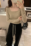 Short Soft Waxy Sweater With Square Collar And A New Short Long-Sleeved Blouse For Women In Autumn And Winter-Outfit