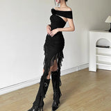 Fongt Summer Women's Solid Color Slim High-Waist Fashion One-Line Collar Strapless Dress-Outfit