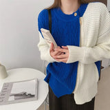 New 2021 Autumn Winter Women Sweaters Color Blocking Pullovers Zipper Knitted Korean Fashion Oversized Tops