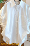 style Summer Fashion Puff Sleeve Women Blouses Single Breasted Turn-down Collar New Shirt