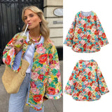 Fongt Women's Clothing 2025 Autumn Flower Print Loose Cotton Cotton Coat Women's Top MG37