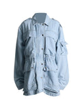 Fongt 2024 New Fashion Multi-Pocket Design Sense Waist Show Thin Long Work Style Denim Coat Female-Outfit