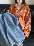 Fongt New Fall 2024 Vintage White Orange Plaid Shirt Coat For Men And Women-Outfit