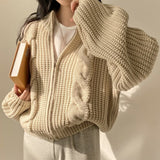 Cable Knit Loose Zip Up Cardigan-Outfit
