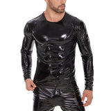 Fongt Men's PVC High Bright Patent Leather Coat Sexy Slim Leather Coat No Odor Size Accurate-Outfit