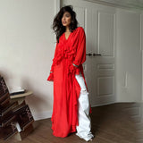 Fongt Temperament Niche Lotus Side V-Neck Irregular Drag-And-Drag Chiffon Sleeve Top
