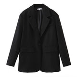 Fashion Women's Fashion Autumn British Version Loose One-Button Suit Jacket Black Medium-Length Suit Jacket-Outfit